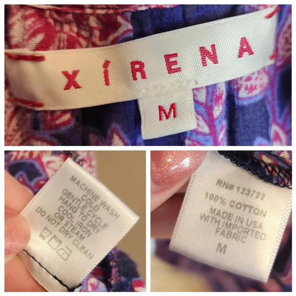 XiRENA Tierney Cotton Sleeveless Tiered Midi Dress Navy purple pink Sz M pockets - Picture 5 of 16